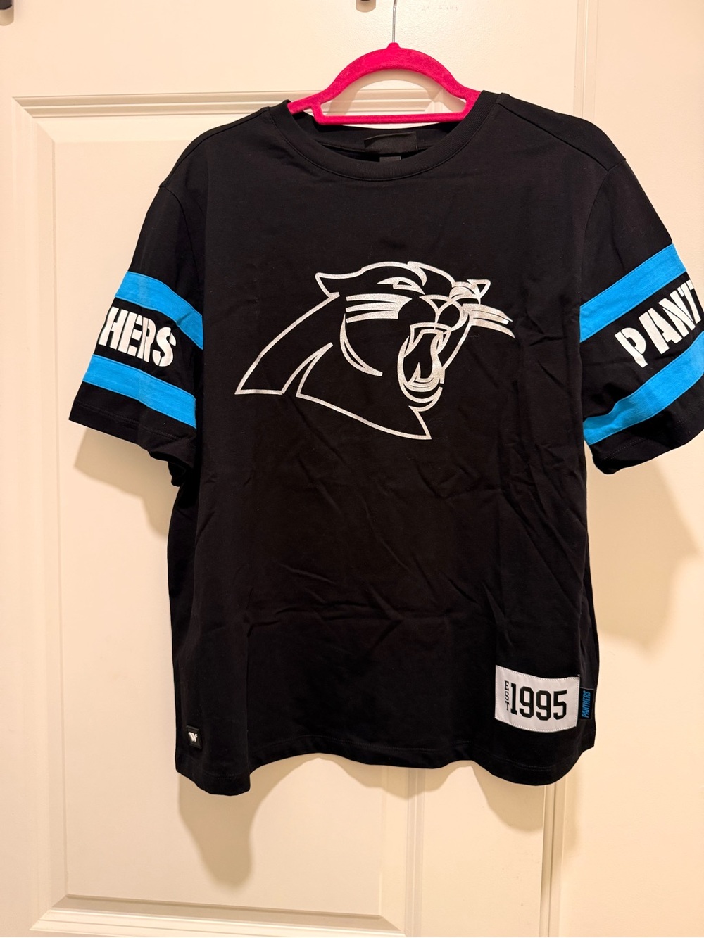 W5 Black Tee with Blue Sleeve Stripes and Panther Graphic